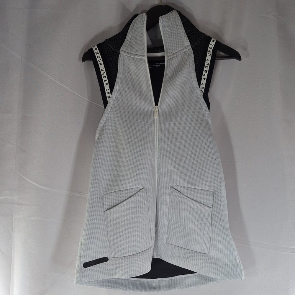 Under Armour Move Vest Black White Womens XS Full Zip Sleeveless Hooded Athletic